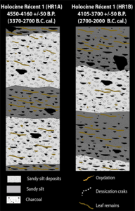 Sedimentary microfacies organization model for the HR1 sequence. CAD L. Lespez
