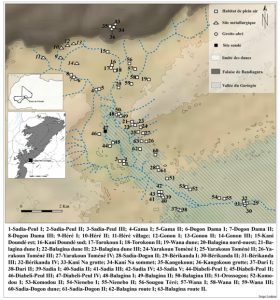 Carte de localisation des sites archéologiques de la vallée du Guringin, Mali